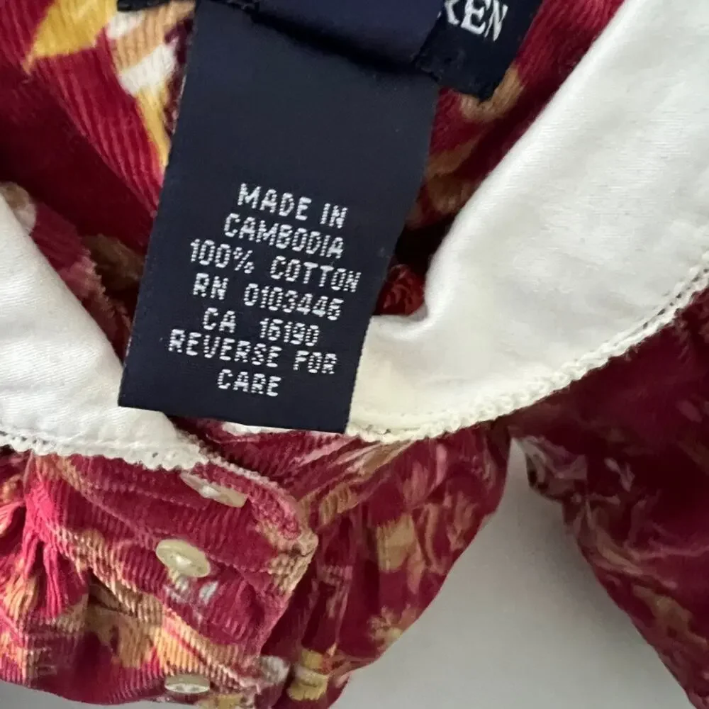 Ralph Lauren Floral Corduroy Floral  Dress‎ Baby Girls 6-12 Months